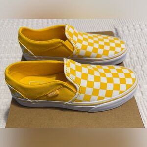 Vans Slip-On Bright Yellow & White Checkerboard Sneaker Like New!